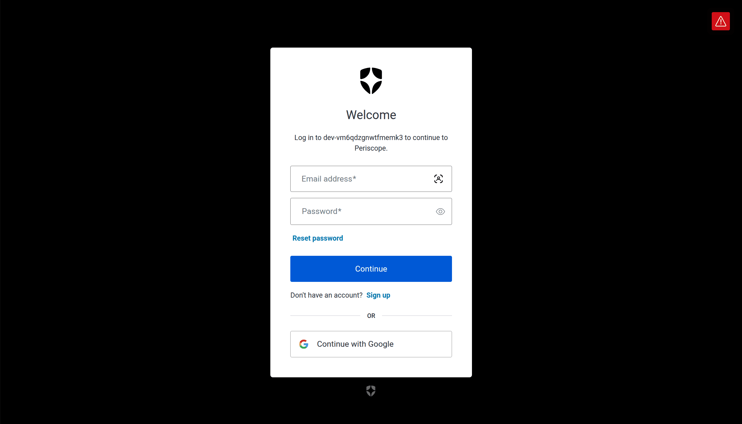 Auth0 universal login — email/password modal on the dev tenant, Continue with Google